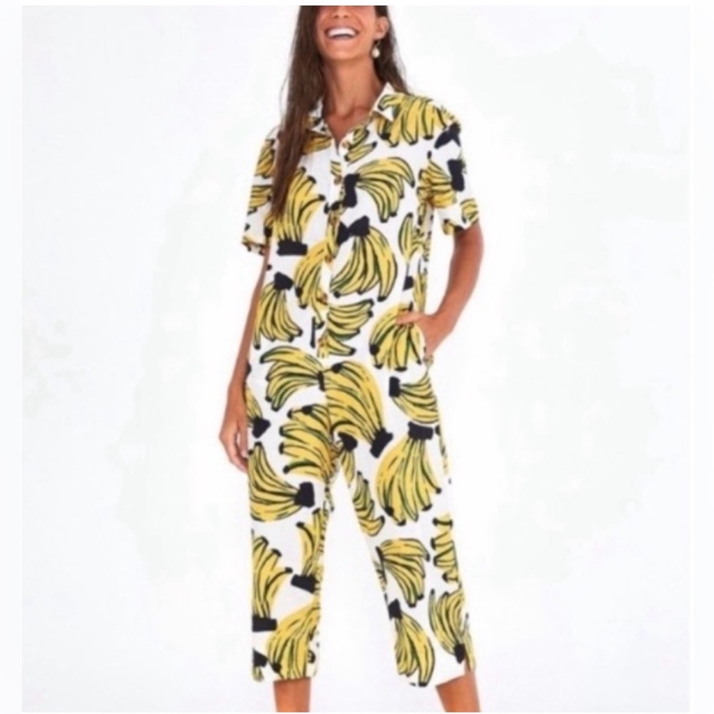 FARM Rio Yellow Banana-Print Short-Sleeve Jumpsuit